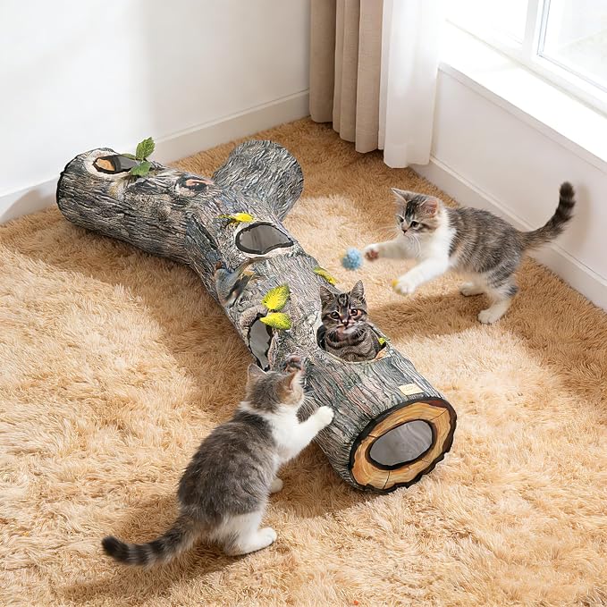 Cat Tunnel,Cat Tunnels for Indoor Cats,Tree Trunk Play Toy for Large Cats、Kitten and Other Small Animals to Chase and Play,Foldable Easy to Store,Cat Tube Toys Long 59" - Image 8