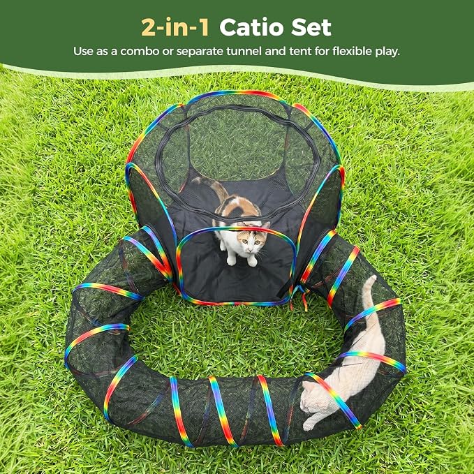 PAWZ Road Outdoor Cat Tunnel Portable Catio 2 in 1 Cat Tent & Play Tunnel | Large Collapsible Cat Enclosure with Breathable Mesh offers Full Visibility; Folds Compact for Travel, Fits Cats & Small Pets - Image 2