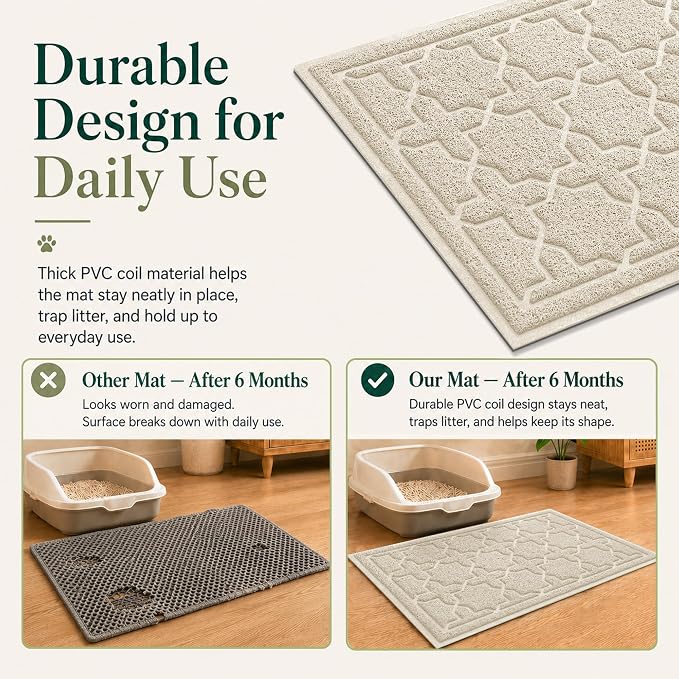 Yimobra Cat Litter Mat, Easy Clean Trapping PVC Mat, 35.4" x 23.6", Waterproof Backing, Non Slip Bottom, Scatter Control Pad for Litter Box, Beige - Image 4