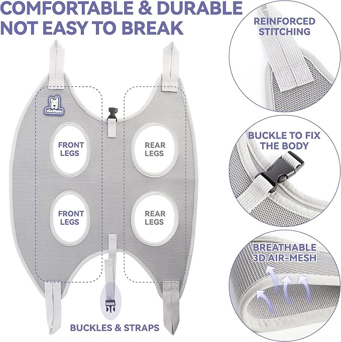 Loflaze Dog Grooming Hammock Harness for Dogs & Cats with Pet Nail Clipper Trimmer - Cat Hanger Sling for Trimming Clipping Nails- Dog Hammock Restraint Bag for Small Medium Large pet （ Grey S ） - Image 3