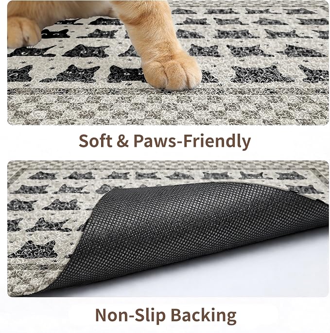 Cat Litter Mat 33" x 22" for Litter Box, Non-Slip Washable Floor Mat with Litter Trapping Design, Scatter Control for Cats and Kittens, Black Beige - Image 4