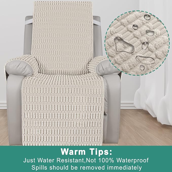 Foxdecor Recliner Chair Covers, Recliner Cover Non-Slip Chair Covers, Washable Recliner Couch Cover Furniture Protector, Cover for Recliner Chair with Elastic Straps. (Cream, 23" W) - Image 6