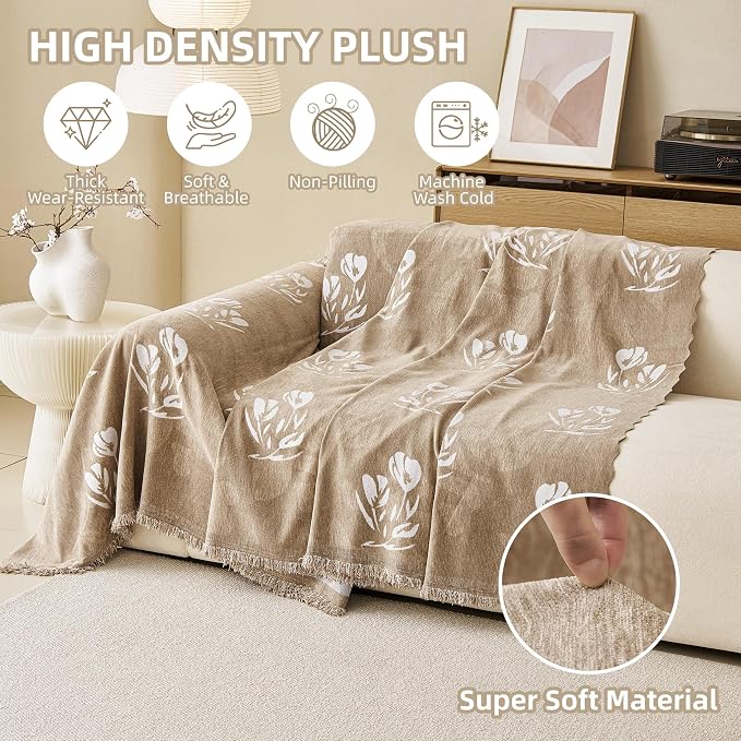 Couch Cover for Dogs Washable Sofa Cover, Sectional Couch Covers, Sofa Covers for 2 Cushion Couch, Non Slip Stripe Sofa Slipcovers Furniture Protector (Floral ‌Light Coffee 91x150) - Image 5