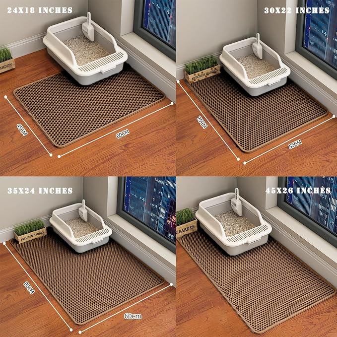HCY&WLD Cat Litter Mat, Double Layer Cat Litter Box Mat (30x22 Inch, Brown) | Waterproof Urine-Proof Non-Slip Litter Trapping Mat, Soft on Kitty Paws, Scratch-Resistant, Scatter Control, Easy to Clean - Image 8