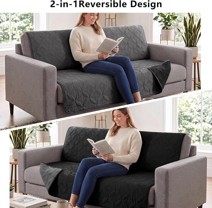 Waterproof Couch Cover for Dogs - Washable Pets Furniture Protector | TPU Leak-Proof Liner, Lightweight & Reversible, Fits Chair, Sofa, Bed, 52" x 82" , Black/Darkgrey - Image 4