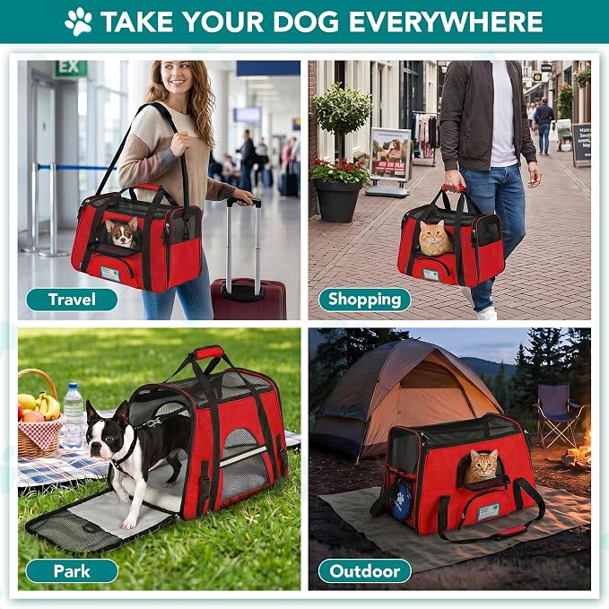 PetAmi Airline Approved Pet Carrier for Cats & Small Dogs, Small, Red | Soft Sided TSA Travel Bag, Sherpa Bed, Breathable Mesh Ventilation, Collapsible Bowl, Fits Under Seat, Up to 18 lbs - Image 7