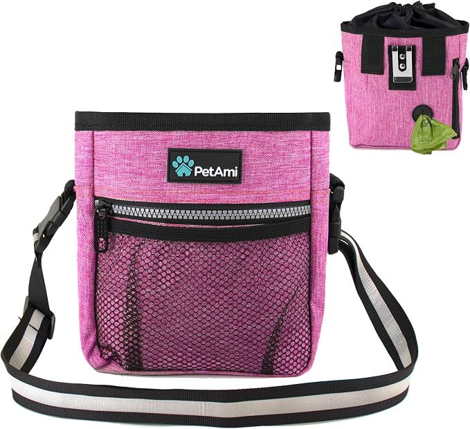 PetAmi Dog Treat Pouch, Pet Treat Pouch for Training, Dog Walking Bag Holder for Kibbles, Pet Food Toy, Dog Trainer Essentials Supplies, Poop Bag Dispenser, 3 Ways to Wear (Pink) by PetAmi