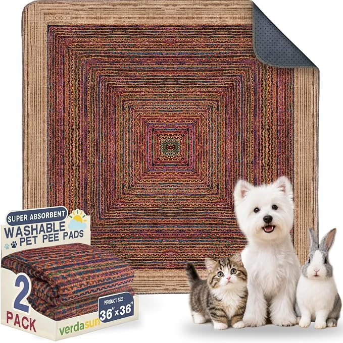 Washable Pee Pads for Dogs, Reusable Puppy Potty Training Pads, Ultra-Absorbent Thick Waterproof Leak-Proof Non-Slip Pads & Mat for Crate, Playpen, Floor, Whelping & Housebreaking , 2 Pack 36"x36" by Verdasun