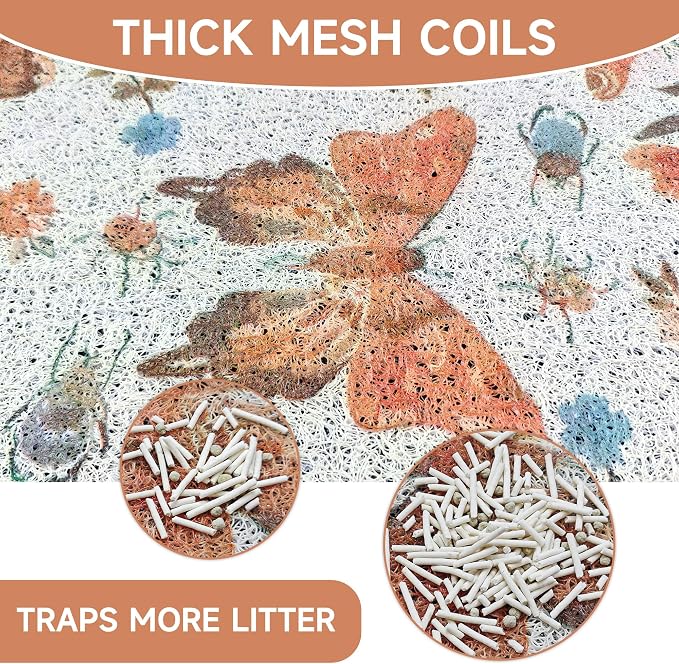 Cat Litter Mat, 35" x 23" Litter Mat, Traps 100% Cat Litter, Non-Slip Litter Box Trapping Mat, Cute Decor Litter Mat, Easy Clean for Scatter Control, Waterproof Urine Protection - Image 2