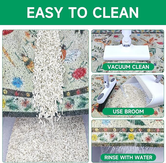Cat Litter Mat, 35" x 23" Litter Mat, Traps 100% Cat Litter, Non-Slip Litter Box Trapping Mat, Cute Decor Mat, Easy Clean for Scatter Control, Waterproof Urine Protection - Image 6