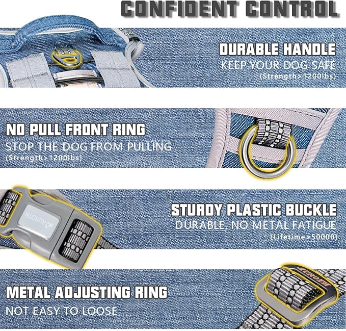 AUROTH Tactical Dog Harness for Small Medium Large Dogs No Pull Adjustable Pet Harness Reflective K9 Working Training Easy Control Pet Vest Military Service Dog Harnesses (M, Denim Blue) | Heavy Duty with Handle, Breathable Padded, Reflective, Military... - Image 3