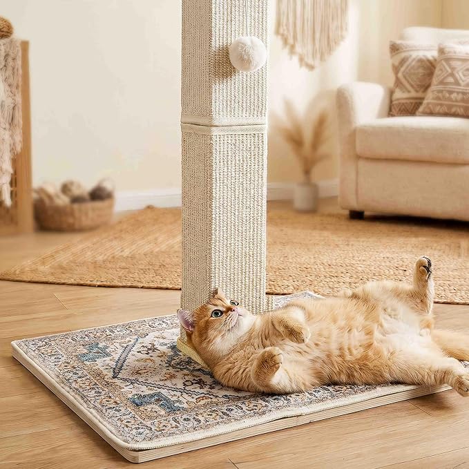 Tall Cat Scratching Post for Indoor Cats Adults with Carpet, White | 33 Inch, Large Cat Post with Perch, Heavy Duty&Stable, Sisal Rope, Cute Cat Scratcher with Boho Carpet & Dangling Ball Toys - Image 4