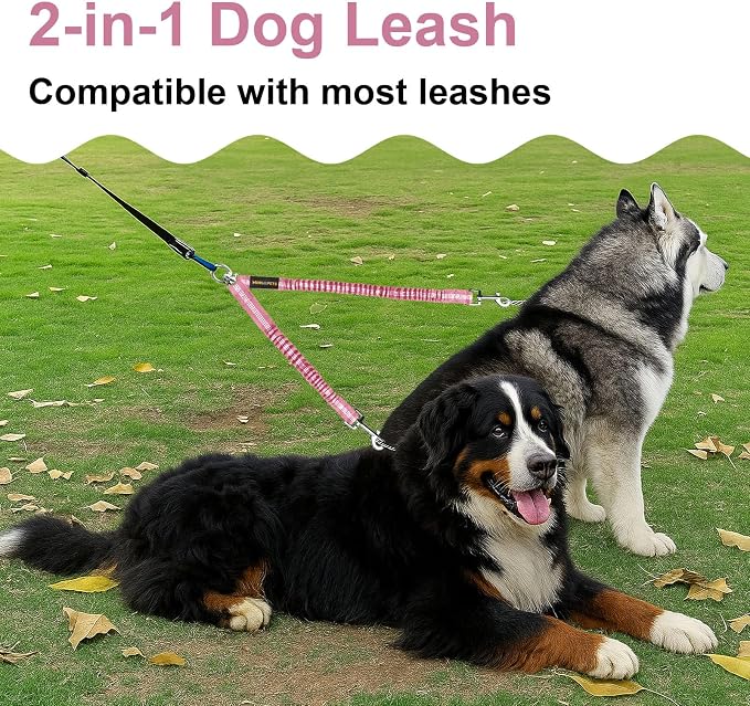 MingXpet 2 Dog Leash, Dog Leash for 2 Dogs, 360° Swivel No Tangle Double Walking Training Leashes for Large Dogs that Pull, Comfortable Shock Absorbing Reflective Bungee, Pink - Image 7