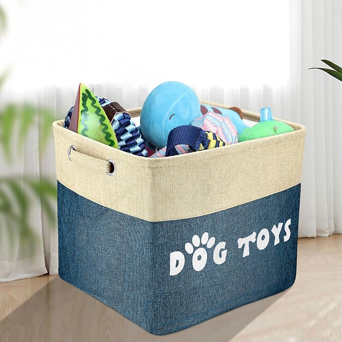 PET ARTIST Dog Toy Basket, Large Collapsible, Navy Blue, L:15"x13"x12" | Dog Toy Bin Box, Comfortable Handles, Large Pet Toy Storage Organizer, For Accessories, Toys, Coat & Clothing, Blanket Leash - Image 2