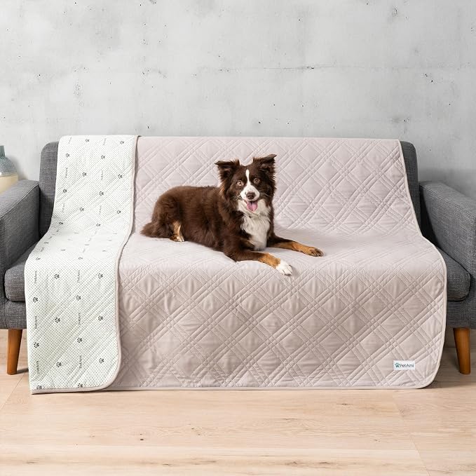 PetAmi Waterproof Couch Cover for Dog Nonslip Bed Sofa Blanket, 68x82 Beige | Leakproof Furniture Protector for Pet Cat, Machine Washable Pee Proof Mat for Chair Car Seat, Durable & Anti Slip Backing by PetAmi