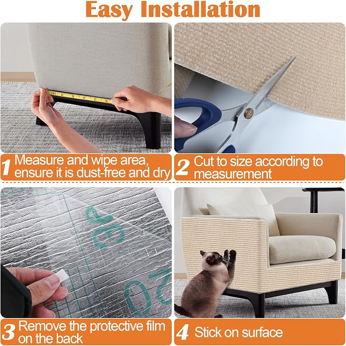 Cat Scratch Furniture Protector - 118" x 15.8" Trimmable Self-Adhesive Furniture Protectors from Cats, DIY Climbing Couch Protector for Scratch Post Cat Tree Replacement Indoor (Khaki) - Image 5