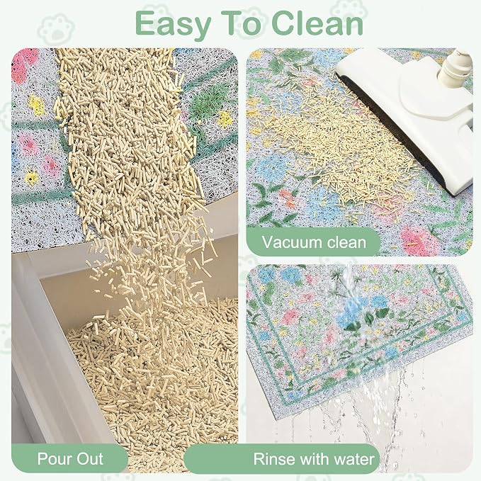 Glittme Cat Litter Mat, 33"x22" Non-Slip Washable Trapping Mat for Cats | Litter Trapping Mat With Thick PVC Coil To Catch Scatter, Soft On Paws And Waterproof Bottom To Protect Floors - Image 3