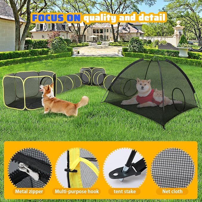 Wilwolfer 5 in 1 Cat Enclosure - Outdoor Cat Tent with Tunnel & House - Portable Pet Playpen for Cats, Puppies & Small Animals - Image 5