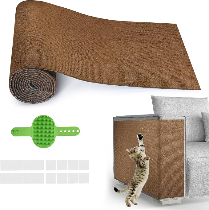 Cat Scratch Furniture Protector, 78.7''x15.8'' Trimmable DIY Self-Adhesive, Durable Corner Scratcher Couch Protectors from Cat Claws for Sofa, Tree Shelves & Scratching Posts (Brown) by HOOSHEE