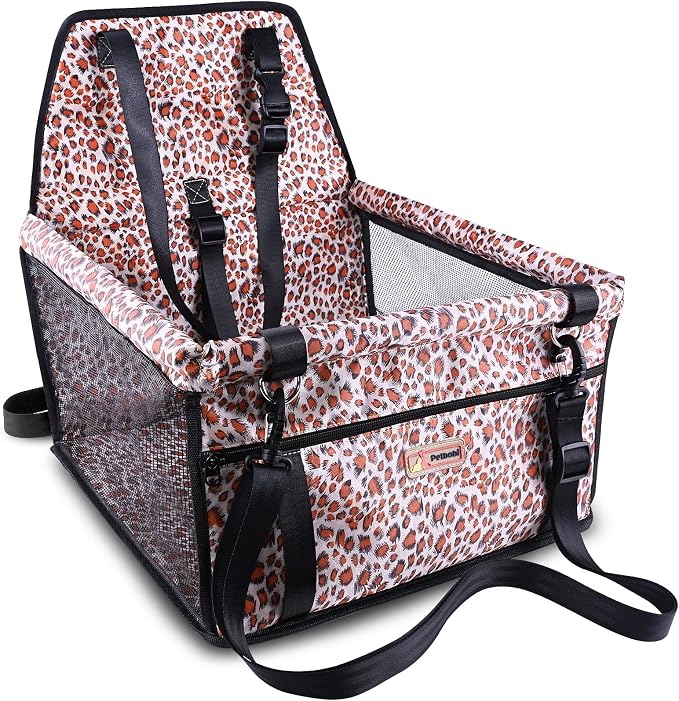 Petbobi Small Dog Car Seat, Dog Car Booster Seat for Small Medium Dogs 5-15 lbs, Foldable Front Seat Safety with Sturdy PVC Tube Frame, Breathable Mesh, Leopard Print | Leopard Print, Water-resistant Oxford fabric, PVC Tubes, Folds Flat, Clip-on Leash ... by Petbobi