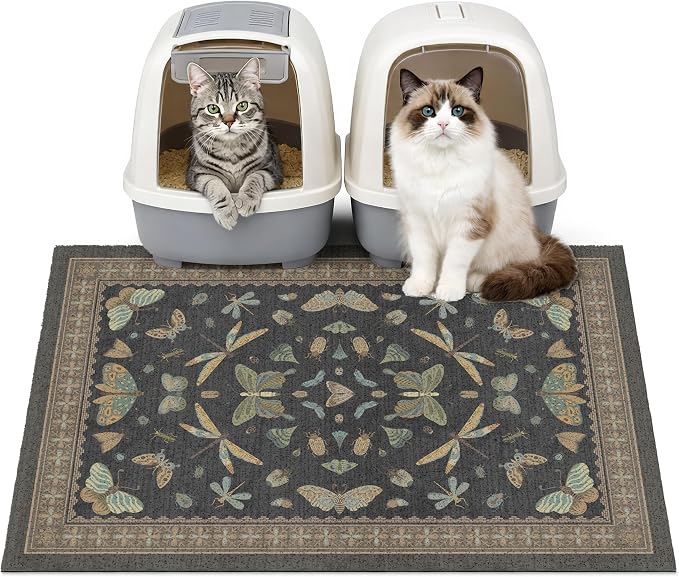 Cat Litter Mat 33" x 22" for Litter Box, Non-Slip Washable Floor Mat with Litter Trapping Design, Scatter Control for Cats and Kittens, Black by Unknown