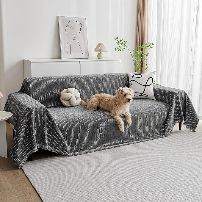 MYSKY HOME Couch Covers for Sofa, Dog Couch Cover Protector, Dark Grey Lines Sofa Covers for Sectional L Shape, Pets Couch Throw Cover Washable Durable Large Couch Cover for Dogs, Cats, 71"X150" by MYSKYHOME