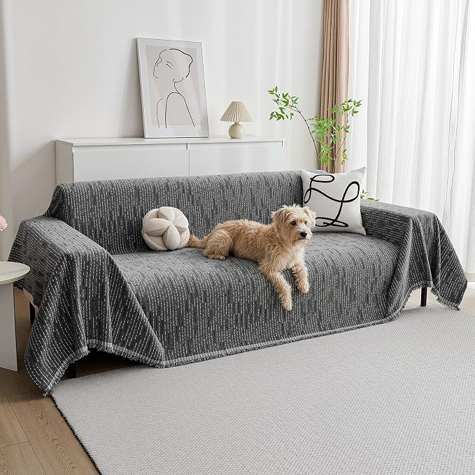 MYSKY HOME Couch Covers for Sofa, Dog Couch Cover Protector, Dark Grey Lines Sofa Covers for Sectional L Shape, Pets Couch Throw Cover Washable Durable Large Couch Cover for Dogs, Cats, 91"X118" by MYSKYHOME