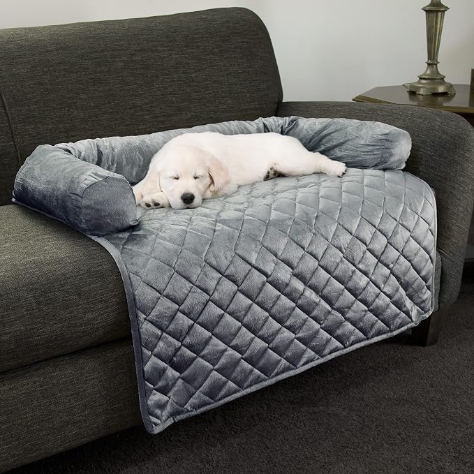 Couch Cover for Dogs - 35x35 Pet Furniture Protector with Memory Foam Neck Bolster, Quilted Fabric, and Water-Resistant Base Layer by PETMAKER (Gray) - Image 2