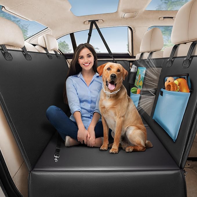 Dog Car Seat Cover for Back Seat 59" with Hard Bottom | Upgraded PU Leather Back Seat Extender Holds 400LBS, Waterproof Anti-Scratch Dog Backseat Cover for Cars, SUV & Small Truck by VIVOHOME