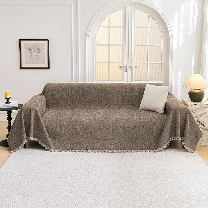 MYSKY HOME Couch Cover for Sofa Couch Covers for Pets, Non Slip Dogs Furniture Protector with Tassels for Living Room Non Slip Washable Furniture Protector Cover for Pet, Cat, 91"x118", Sand - Image 9