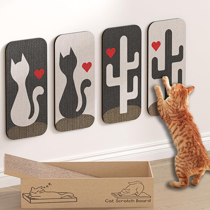 Megidok Cat Scratcher Art,5 Pack Cat Wall Mounted Scratcher,Cute Scratch Pad for Cats Nail File,Couch Protector Scratching Posts for Indoor Cats Adults Cat+Cacti by Megidok