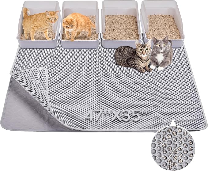 Cat Litter Mat 47" x 35" XL, Washable Urine-Proof Non-Slip Gray | Machine Washable, Upgraded Felt & Fabric Material Litter Mat for Fewer Creases, Hold 3-4 Litter Boxes, Soft on Paws by Lifelongfriendsbelovedfamily