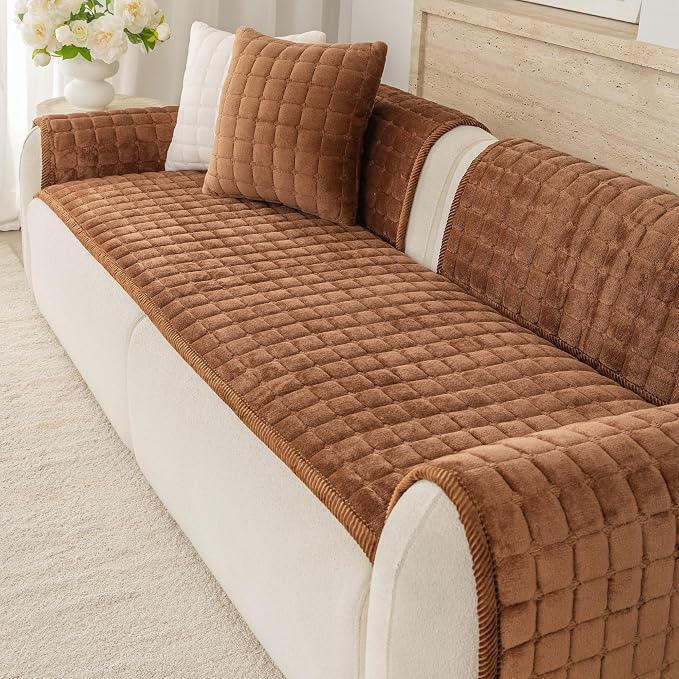 Velvet Washable Couch Cover for Dog,L Shape Sofa Cover for Pets. | 27.6"x27.6", Brown,Sectional Couch Cover,Soft Velvet,Non-Slip,Furniture Protector,quilted - Image 6