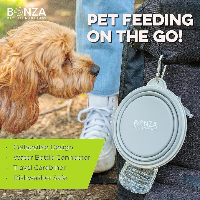 Bonza Collapsible Dog Bowls - 2 Pack, Small 12 oz, Dog Travel Accessories, Silicone Portable Dogs Bowl & Water Dish with Reinforced Rim & Carabiner for Hiking, Camping, and Car Trips, Black - Image 2