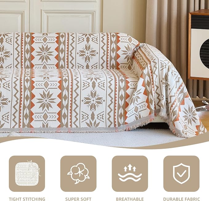 Couch Cover for Dogs Washable Sofa Cover, Sectional Couch Covers, Sofa Covers for 2 Cushion Couch, Non Slip Stripe Sofa Slipcovers Furniture Protector (Khaki Orange, 71 * 134) - Image 10