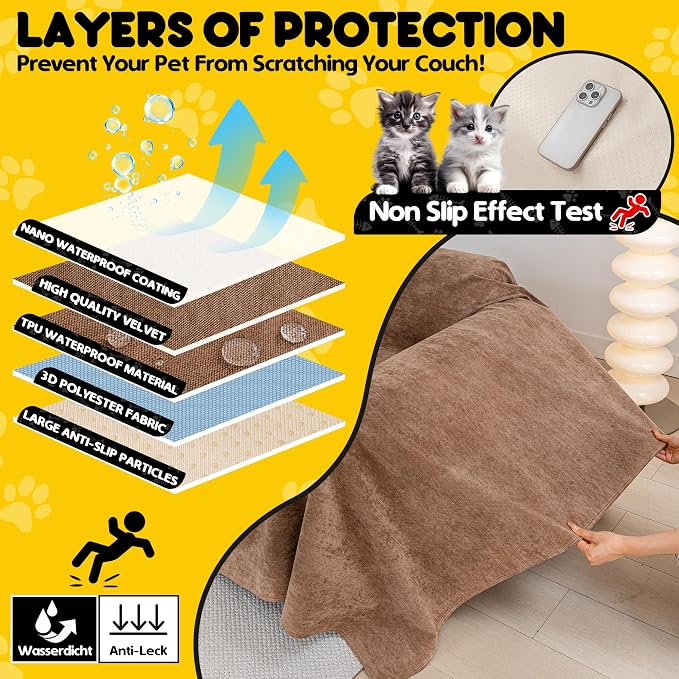 Loiion Cat Scratch Proof Furniture Protector Waterproof Sofa Cover 134"x71" | Pet-Friendly Couch Protector, Anti-Scratch & Anti-Slip Sofa Cover For Cats Dogs Kids, Machine Washable - Image 5