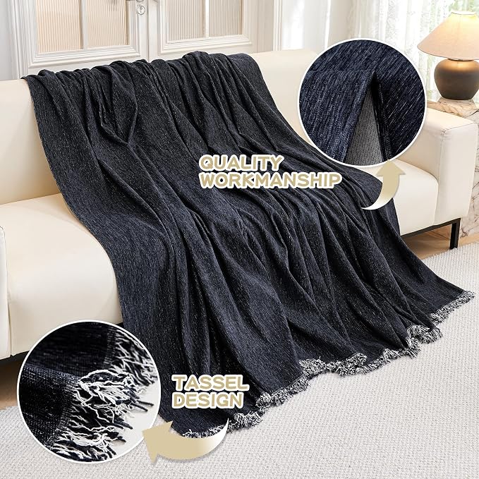 MYSKY HOME Couch Cover for Dogs Washable Couch Covers Couch Covers for Sofa Couch Cover 2 Cushion Sofa Non Slip Dogs Furniture Protector with Tassels Chenille Sofa Covers for Pet, 71"x102", Navy Blue - Image 3