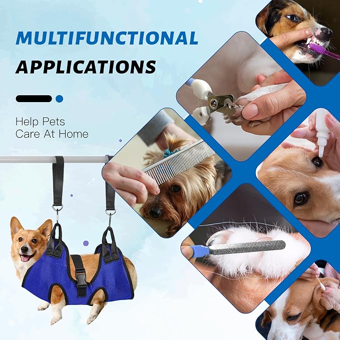 PatiencET Dog Grooming Hammock Kit | For Cats & Dogs up to 17 lb, Hanging Harness and Sling for Nail Trimming, Includes Clippers/Trimmer, File & Comb, Blue S - Image 4
