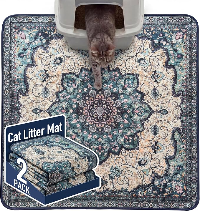Hompet Cat Litter Mat 2 Pack, 36x36 Large Machine Washable Trapping Mats for Cats, Super Absorbent & Urine-Proof Cat Litter Box Mat for Floor, Waterproof & Non Slip Kitty Litter Rug by Hompet