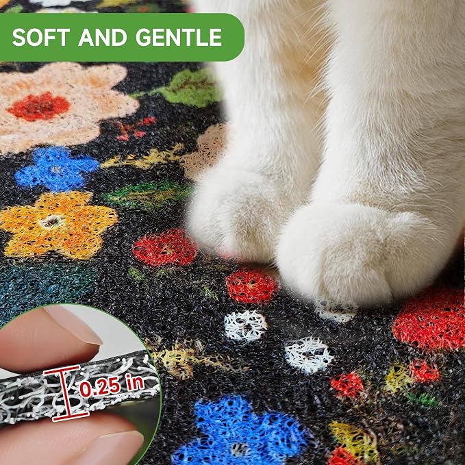 Cat Litter Mat, 35" x 23" Litter Box mat, Traps 100% Litter, Non-Slip Kitty Litter Trapping mats, Large Cute Litter mat, Easy Clean for Scatter Control, Bohe cat Food mat, Urine Waterproof - Image 5