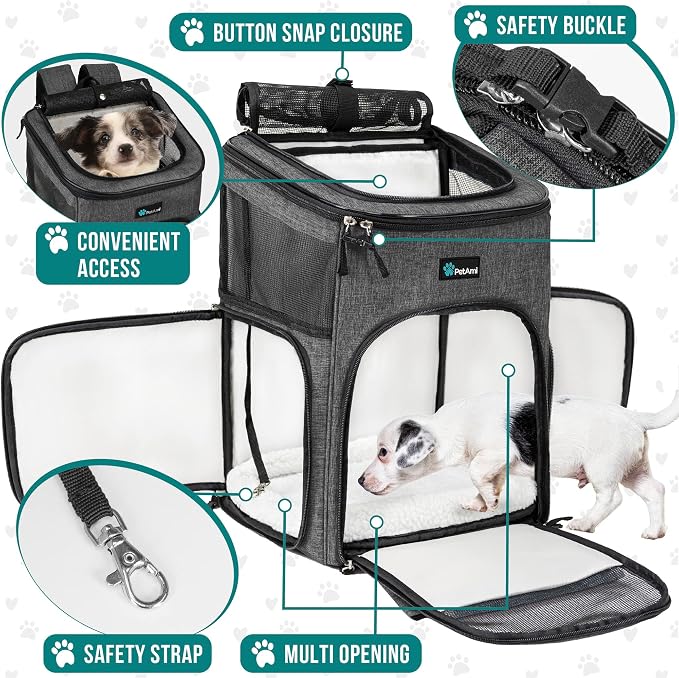 PetAmi Dog Backpack Carrier, Airline Approved 4-Way Entry Cat Backpack Carrier, Ventilated Mesh, Collapsible Pet Carrier for Small Puppy, Kitten, Hiking, Travel Car, Vet, up to 18 lbs, Charcoal Gray - Image 3
