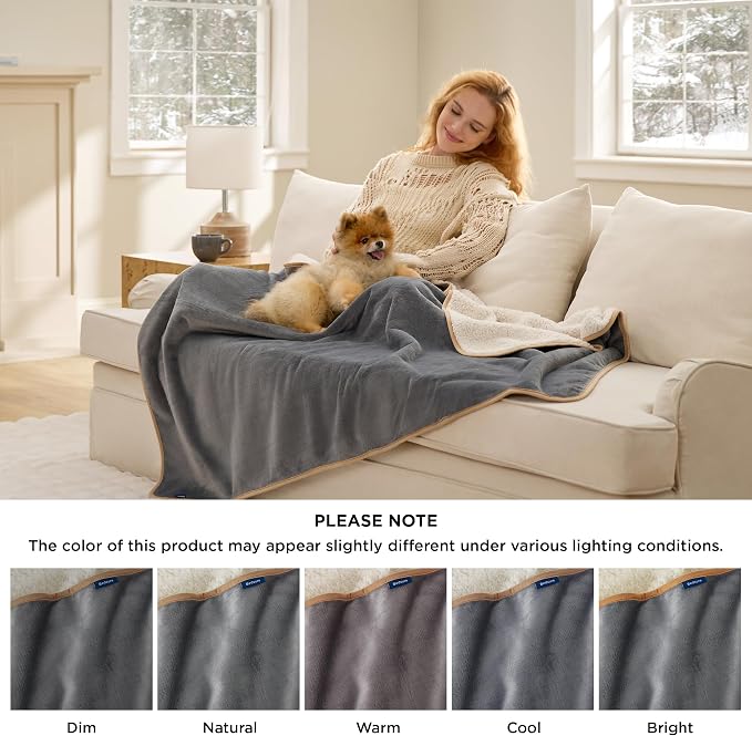 Bedsure Waterproof Blanket for Bed Soft Sherpa Fleece Throw, Twin-XL 90x66 | Plush Cozy Calming Reversible Dog Blankets for Large Senior Dogs,Warm Bed Couch Cover,Pet Furniture Protector,Grey - Image 10