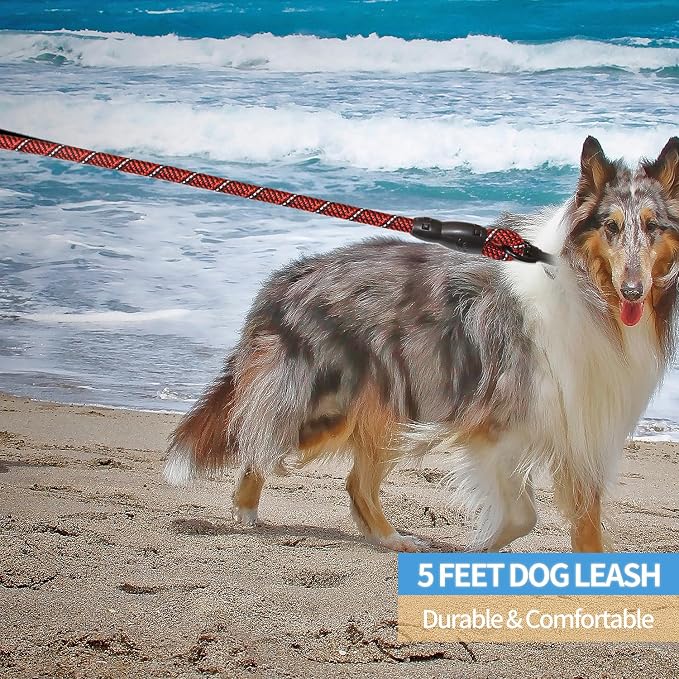 2/4/5/6 FT Dog Leash with Comfortable Padded Handle and Highly Reflective Threads for Small Medium and Large Dogs (5FT-1/2'', Black Red) - Image 5