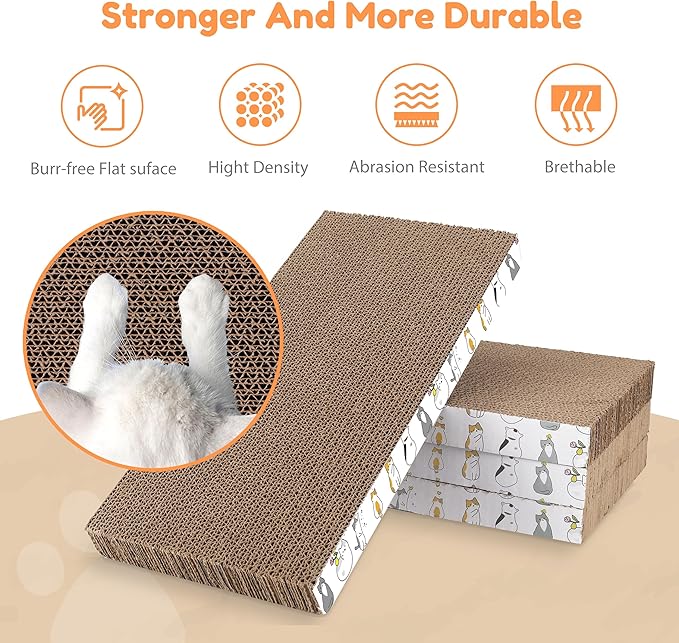 PatiencET Cat Scratch Pad with Box, 4 Pack Cardboard Scratcher Lounge Bed | For Indoor Cats, Reversible Corrugated Scratching Board Refill, With Catnip, Furniture Protector - Image 5
