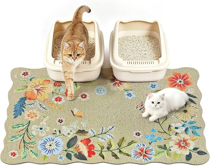 Cat Litter Mat,35"x23" Large Cute Litter Box Mat,Traps 100% Litter | Easy Clean for Scatter Control, Soft on Kitty Paws, Bohe cat food mat,Waterproof Urine Protection, Non-Slip, decor litter mat by YOSEPATI