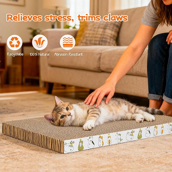 PatiencET 2 Pack Cardboard Cat Scratcher Pad with Catnips | Flat Double-Sided Cat Scratching Board for Small Medium Cats Kittens - Image 5