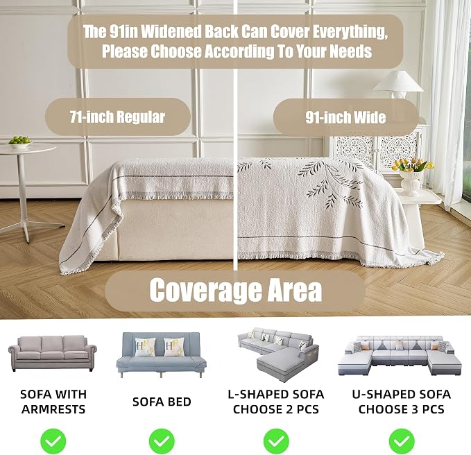 Couch Cover for Dogs Washable Sofa Cover, Sectional Couch Covers, Sofa Covers for 2 Cushion Couch, Non Slip Stripe Sofa Slipcovers Furniture Protector (Eucalyptus Brown 71x134) - Image 3
