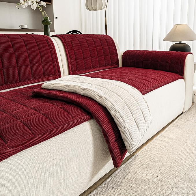 Couch Covers for Dogs, Non Slip Washable Pet Couch Covers for Sofa | 27.6”x59.1” Burgundy Soft Velvet Sofa Covers for Loveseat, Couch Protect Against Pet Hair, Scratches & Stains - Image 2