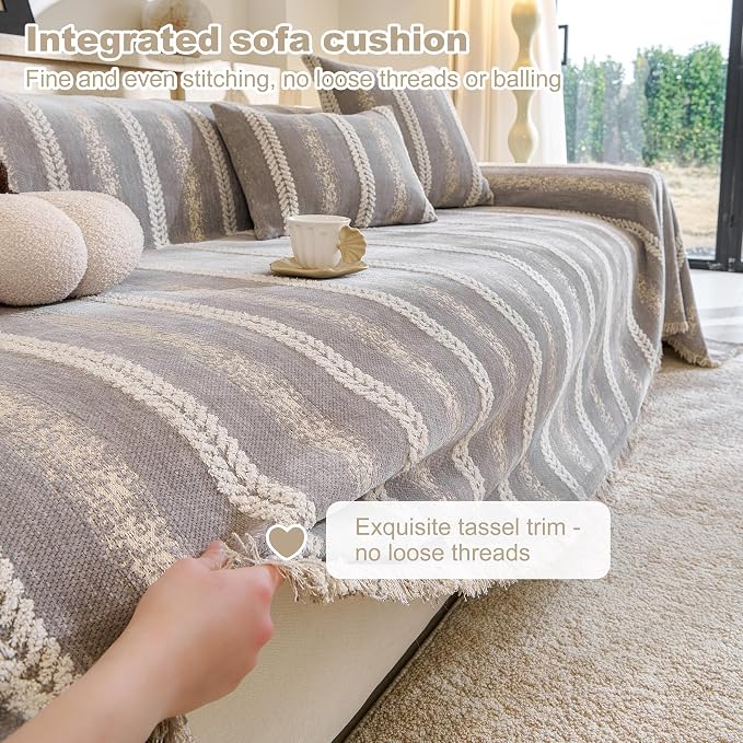 Couch Cover for Dogs Washable Sofa Cover, Sectional Couch Covers, Sofa Covers for 2 Cushion Couch, Non Slip Stripe Sofa Slipcovers Furniture Protector (Light Grey, 71 * 150) - Image 5