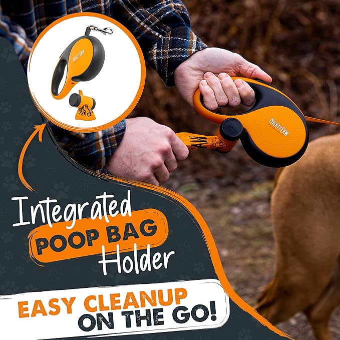 Mighty Paw Retractable Dog Leash with Poop Bag Holder, 16 Ft | Quick-Lock Brake, For Pets Up To 50 Lbs, Stainless Steel Coil, Reflective Nylon Tape, Tangle-Free Swivel Clip - Image 3